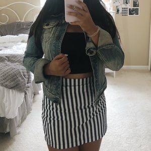blue and white striped skirt